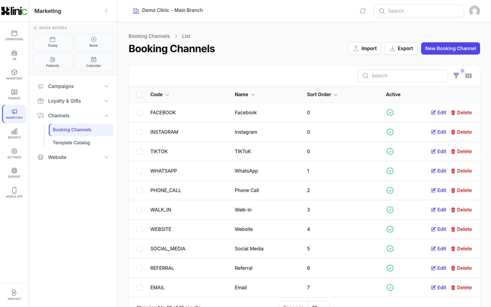 Booking channels, including the online portal.